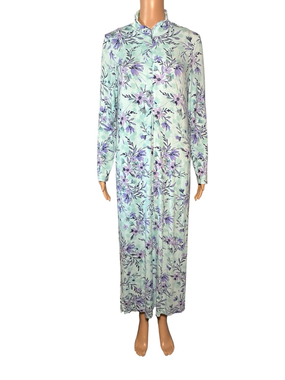 Coldwater Creek Women's Shift Maxi Dress S Floral Side Slits 1/2 Zip Pockets